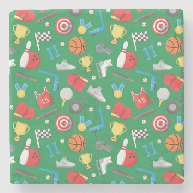 Bowling, Skaten, Bogenschießen, Basketball, Boxspa Steinuntersetzer (Vorderseite)