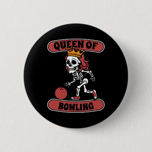 Bowling Skeleton Team League - Alley Bowler Queen Button
