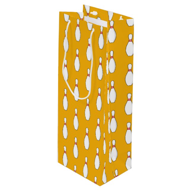 Bowling Skittle Pattern Geschenktüte Für Weinflaschen (Vorderseite Schrägansicht)