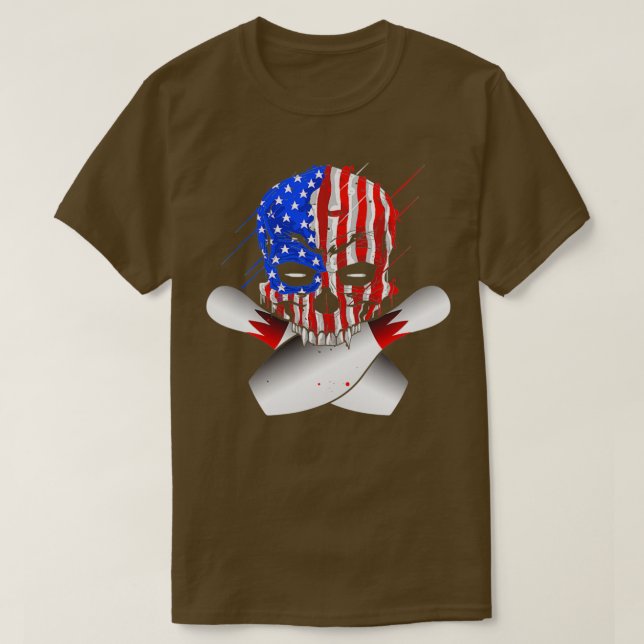 Bowling Skulls American Flag Skull T T-Shirt (Design vorne)
