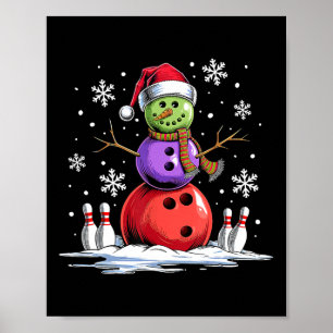 Bowling Snowman Bowling Player Weihnachtsmannmütze Poster
