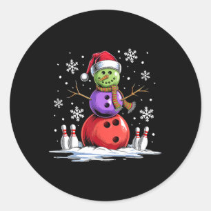 Bowling Snowman Bowling Player Weihnachtsmannmütze Runder Aufkleber