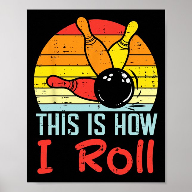 Bowling So rolle ich das Sunset Retro Bowler Kid Poster (Vorne)