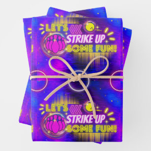 Bowling - Spaß machen Neon Glow Geburtstag Geschenkpapier Set