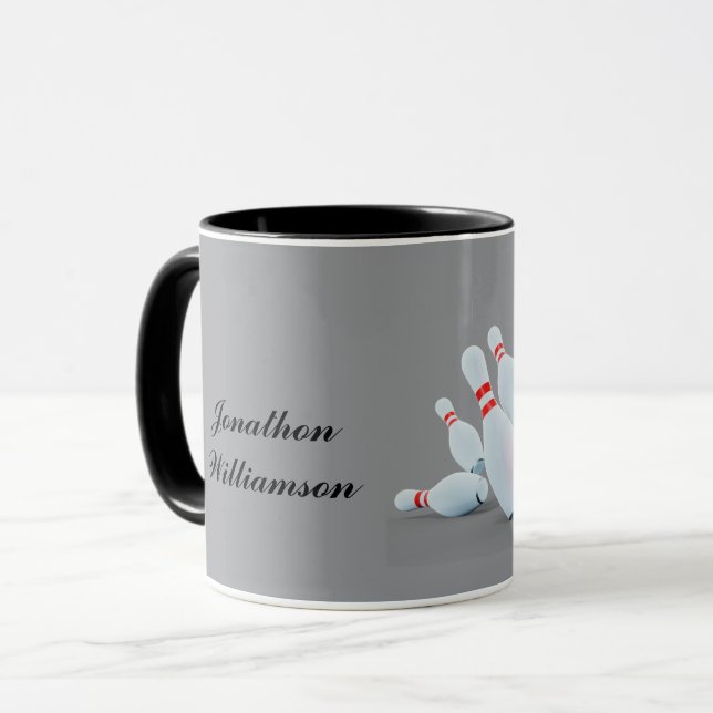 Bowling Sport Ball und Pins Strike! Tasse (Vorderseite Links)
