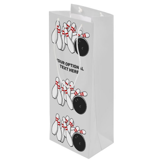 Bowling-Strike für benutzerdefinierten Text Geschenktüte Für Weinflaschen (Rückseite Schrägansicht)