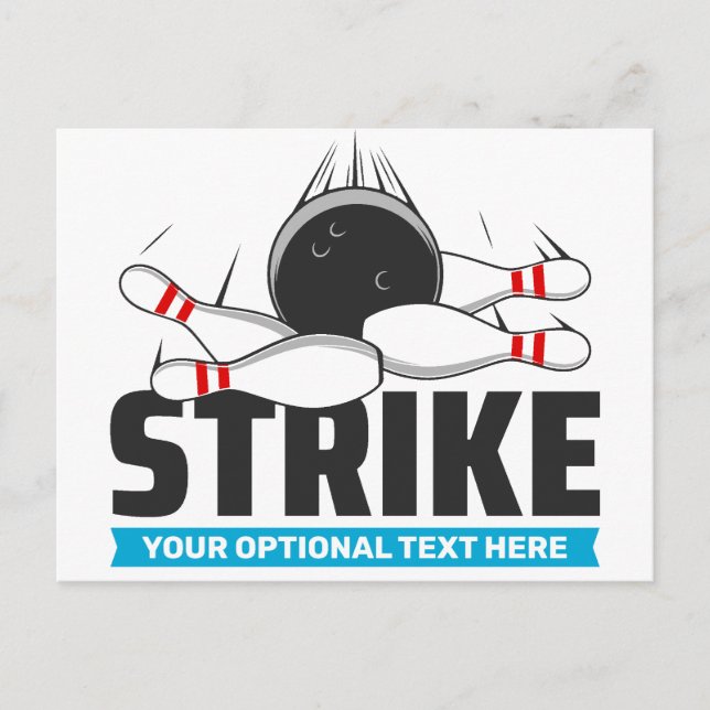 Bowling-Strike für benutzerdefinierten Text Postkarte (Vorderseite)