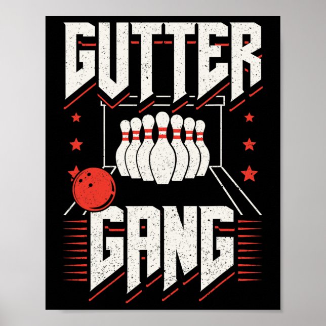 Bowling Team Buttone Strikes Gutter Gang Poster (Vorne)