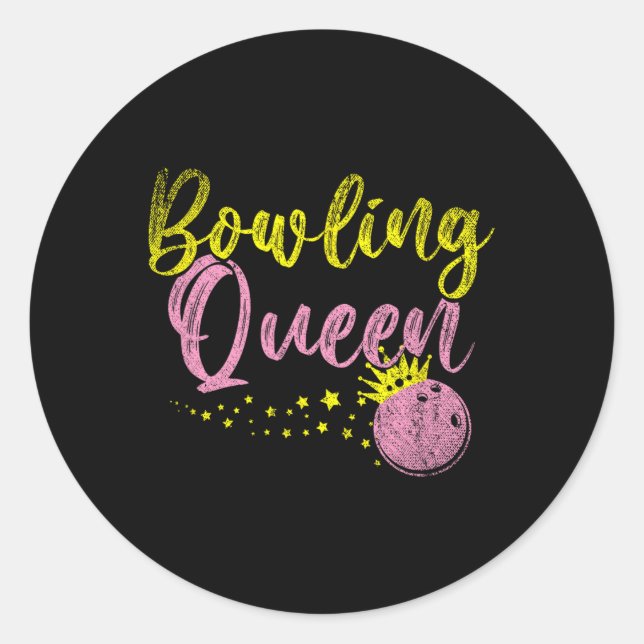 Bowling Team Queen Women Girls Kinder Bowling vers Runder Aufkleber (Vorderseite)