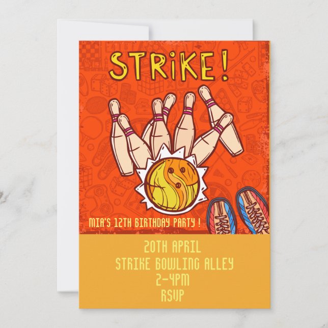 Bowling-Teenager zwischen Mädchen Geburtstagsparty Einladung (Vorderseite)