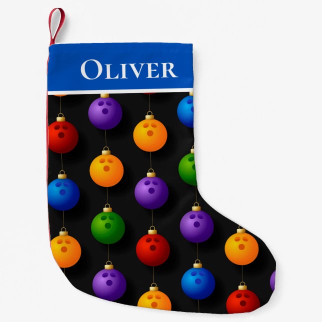 Bowling Tenpin Weihnachtsdekorationen Name Kleiner Weihnachtsstrumpf (Vorderseite)