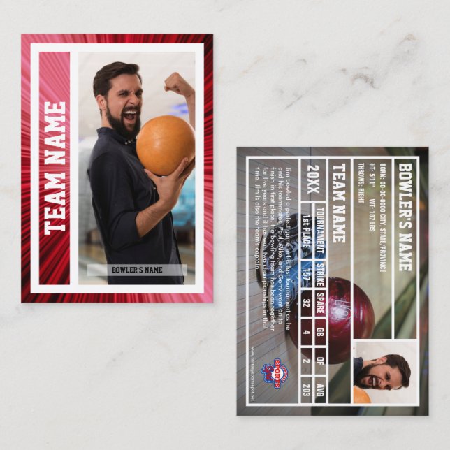 Bowling Trading Card Turnier Souvenir Red Telefonnummerkarte (Vorne/Hinten)