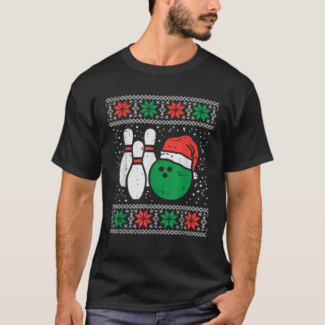 Bowling Ugly Christmas Sweater Sport Bowls Xmas Me T-Shirt (Vorderseite)
