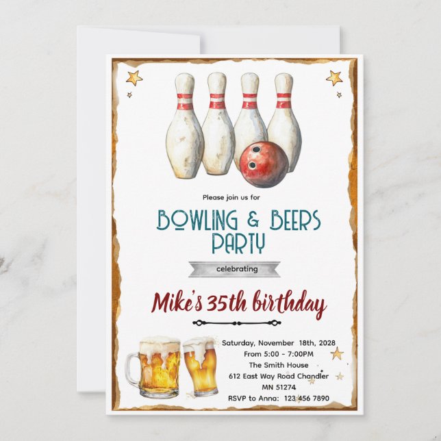 Bowling- und Bierparty-Einladung Einladung (Vorderseite)