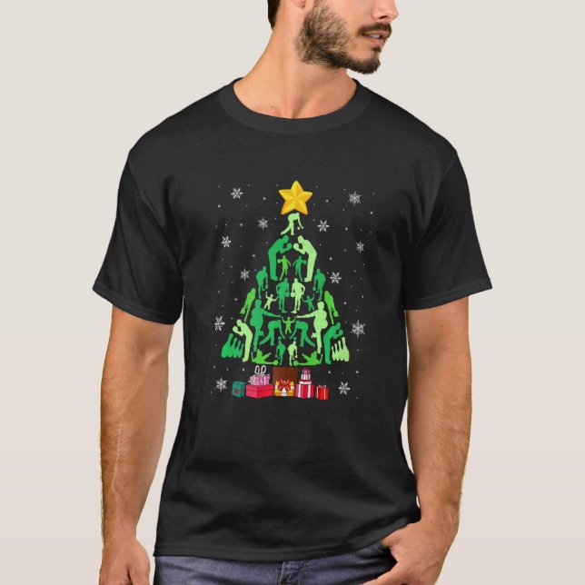 Bowling Weihnachtsbaum Funny Sports Lover Xmas Paj T-Shirt (Vorderseite)