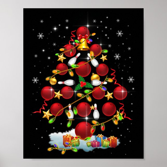 Bowling Weihnachtsbaum Lichter Weihnachten Weihnac Poster (Vorne)