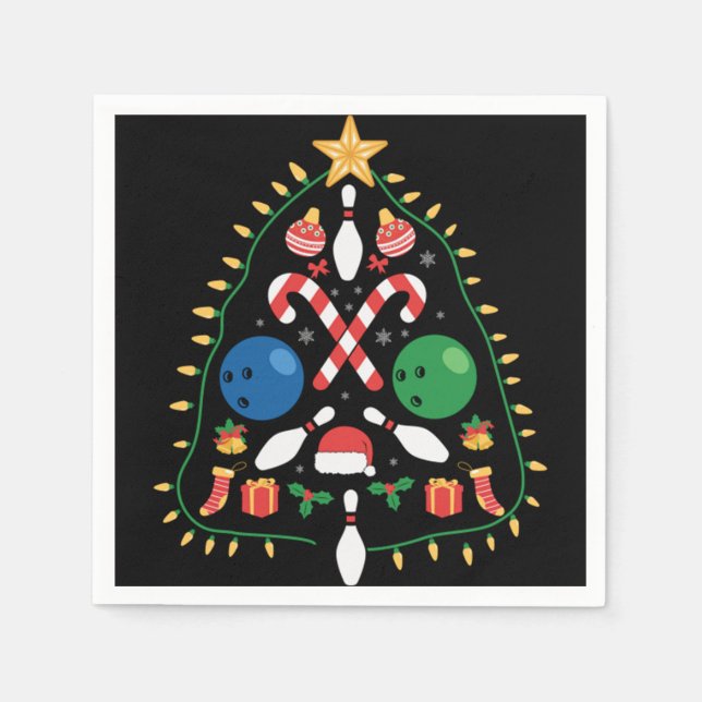 Bowling Weihnachtsbaum Serviette (Vorderseite)
