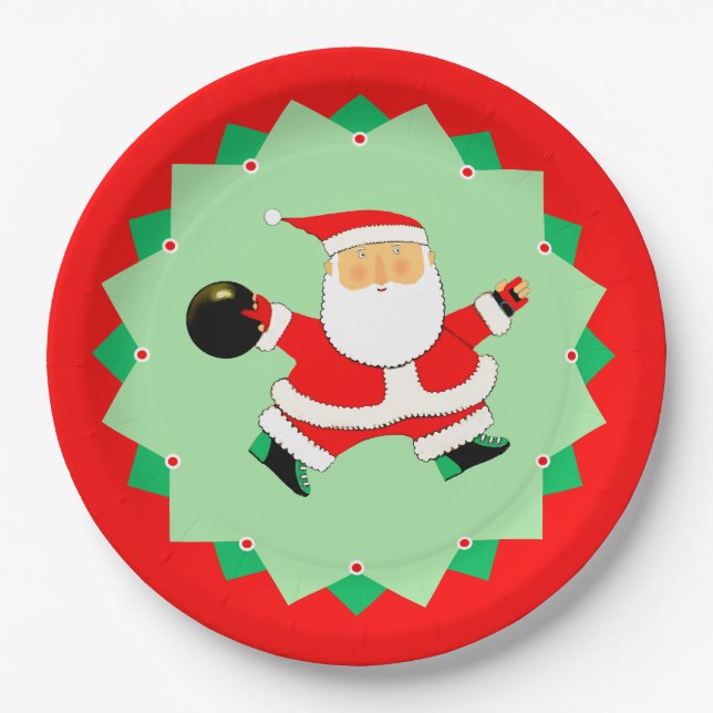 Bowling-Weihnachtsfeier Pappteller (Vorderseite)