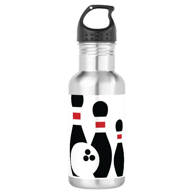 Bowlingball und Buttone Trinkflasche (Vorderseite)