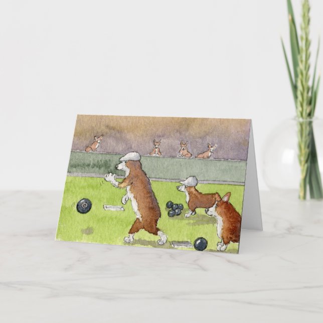 Bowlingcorgis-Geburtstags-Karte Karte (Vorderseite)