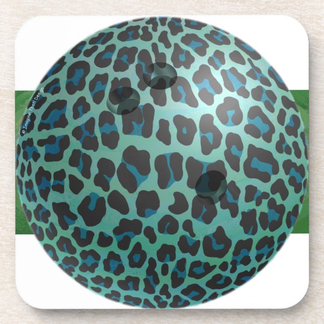 Bowlingkugel Leopard Türkis Getränkeuntersetzer (Vorderseite)