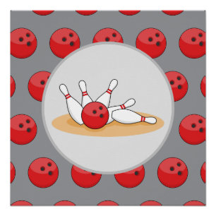 Bowlingkugel trifft Kegel mit Kugelmuster Poster