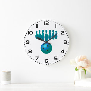 Bowlingkugel und Pins Spaß Sport Große Wanduhr