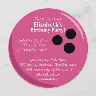 Bowlings-Ball-Rosa-Geburtstags-Party Einladung