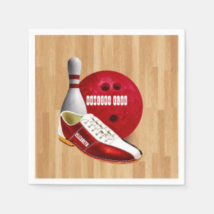 Bowlings-Ball-Schuh und Button mit Ihrem Serviette
