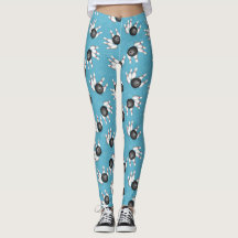 Bowlings-Ball und Button-Muster-Blau-Leggings