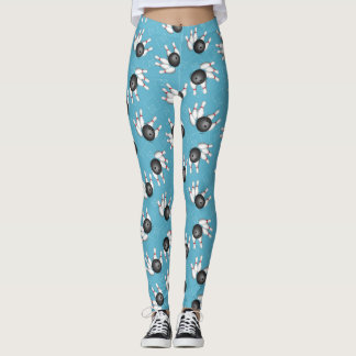 Bowlings-Ball und Button-Muster-Blau-Leggings Leggings