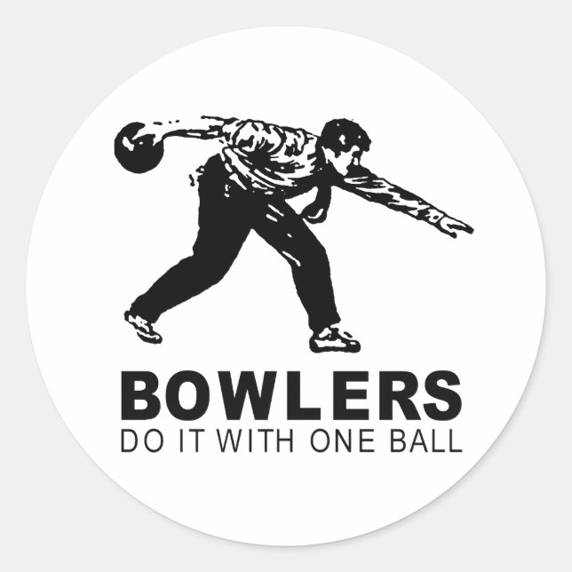 Bowlingspieler machen das mit einem Ball Runder Aufkleber (Vorderseite)