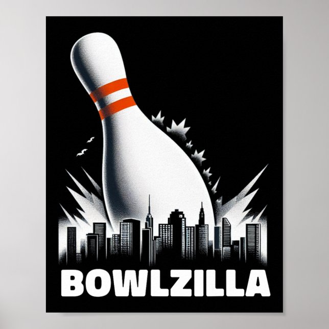 Bowlzilla zerstört Zehn Button Stadt Männer Kinder Poster (Vorne)