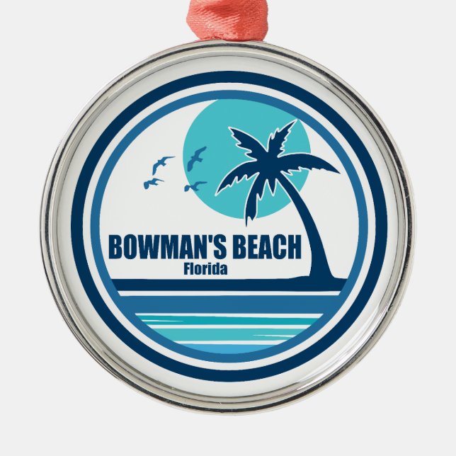 Bowman's Beach Florida Palm Tree Birds Ornament Aus Metall (Vorne)