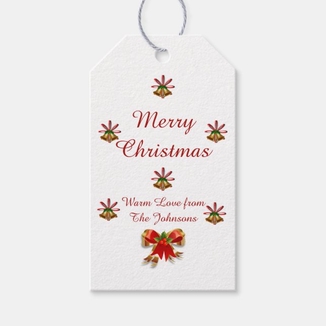 Bows and Bells Frohe Weihnachtsgeschenke Tag Geschenkanhänger (Vorderseite)