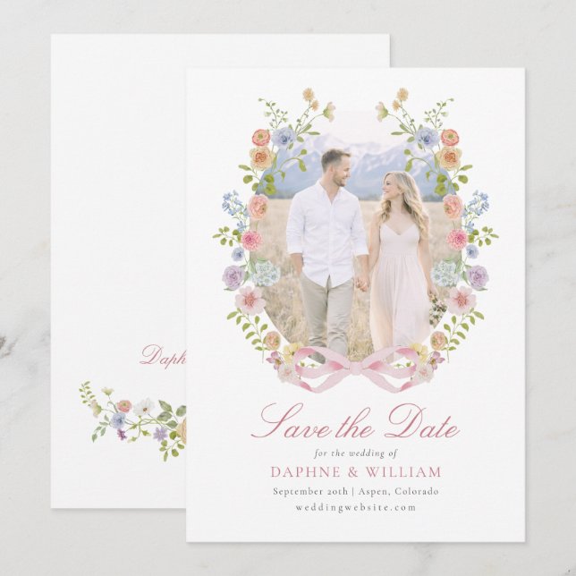 Bows and Wildflowers Photo Save The Date (Vorne/Hinten)
