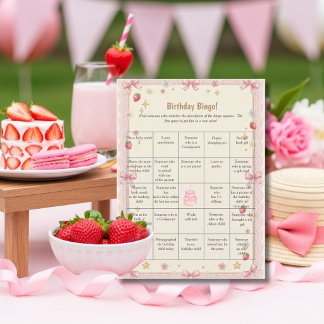 Bows Birthday Find Guest Bingo game card Feiertagskarte