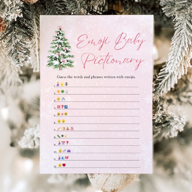 Bows Christmas Tree Baby Emoji Pictionary Game Einladung (Pink Bows Christmas Tree Baby Emoji Pictionary Game)
