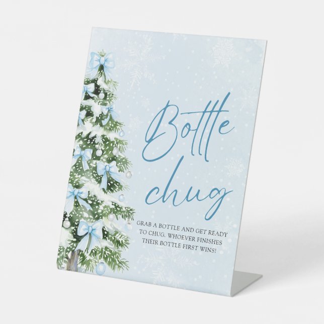Bows Christmas Tree Baby Shower Bottle Chug Sign Sockelschild (Vorderseite)