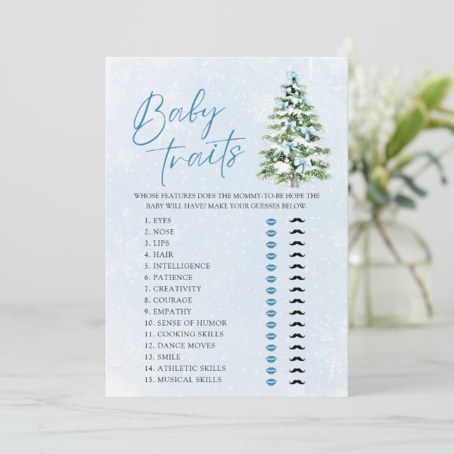 Bows Christmas Tree Baby Traits Baby Shower Game Einladung (Stehend Vorderseite)