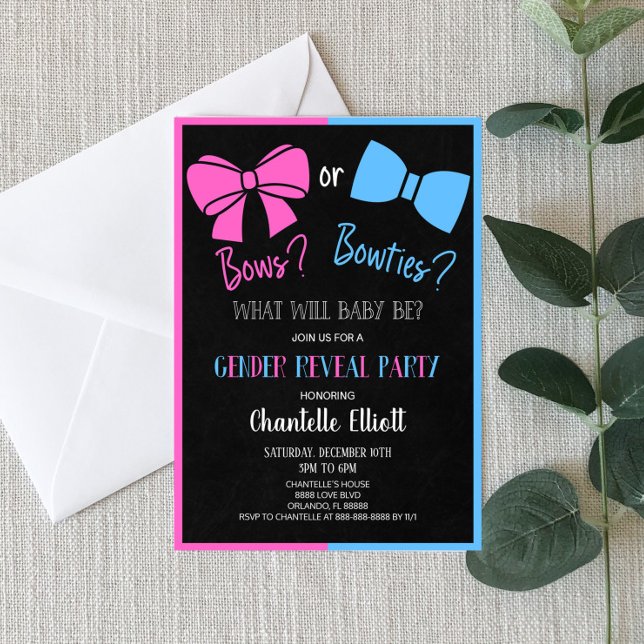 Bows oder Bowties Pink Blue Black Gender Reveal Einladung (Von Creator hochgeladen)