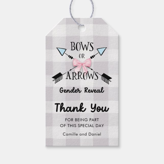 Bows oder Pfeile Gender Reveal Baby Dusche Vielen  Geschenkanhänger (Vorderseite)
