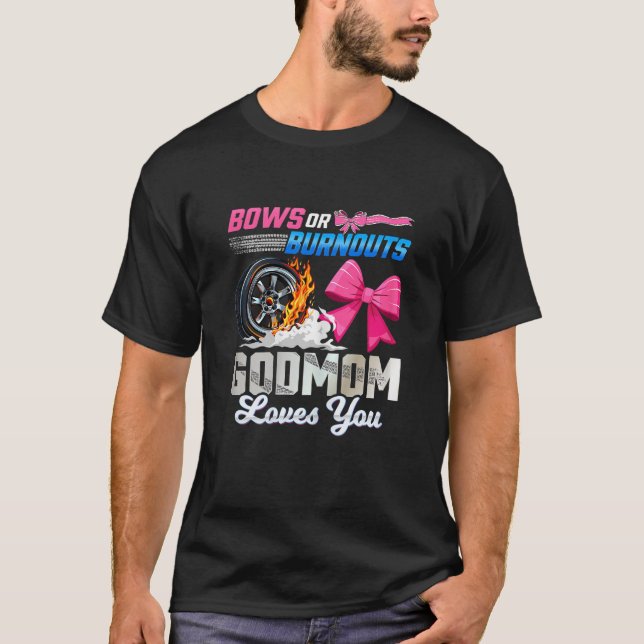  Bows Or Burnouts Gender Reveal Party Godmom Annou T-Shirt (Vorderseite)