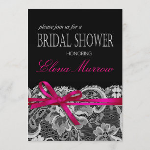 Bows Ribbon & Lace Brautparty schwarz Fuschia Einladung