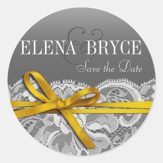 Bows Ribbon & Lace | Graugelb Runder Aufkleber (Vorderseite)