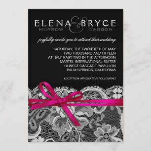 Bows Ribbon & Lace Hochzeit schwarze Fuschia Einladung