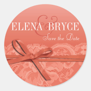 Bows Ribbon & Lace   Pfirsich Runder Aufkleber