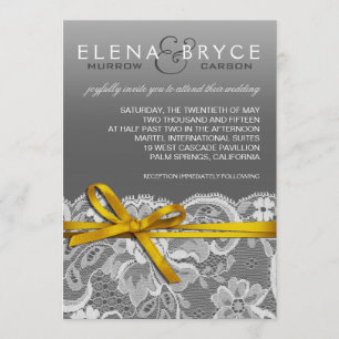 Bows Ribbon & Lace Wedding grau gelb Einladung
