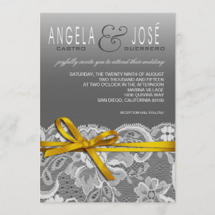 Bows Ribbon & Lace Wedding   Graugelb Einladung