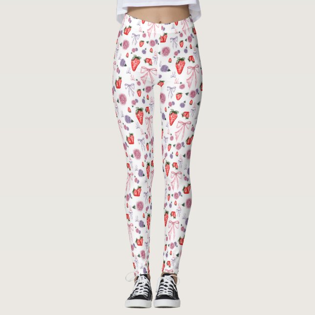Bows, Rose und Erdbeeren Coquette-Muster Leggings (Vorderseite)